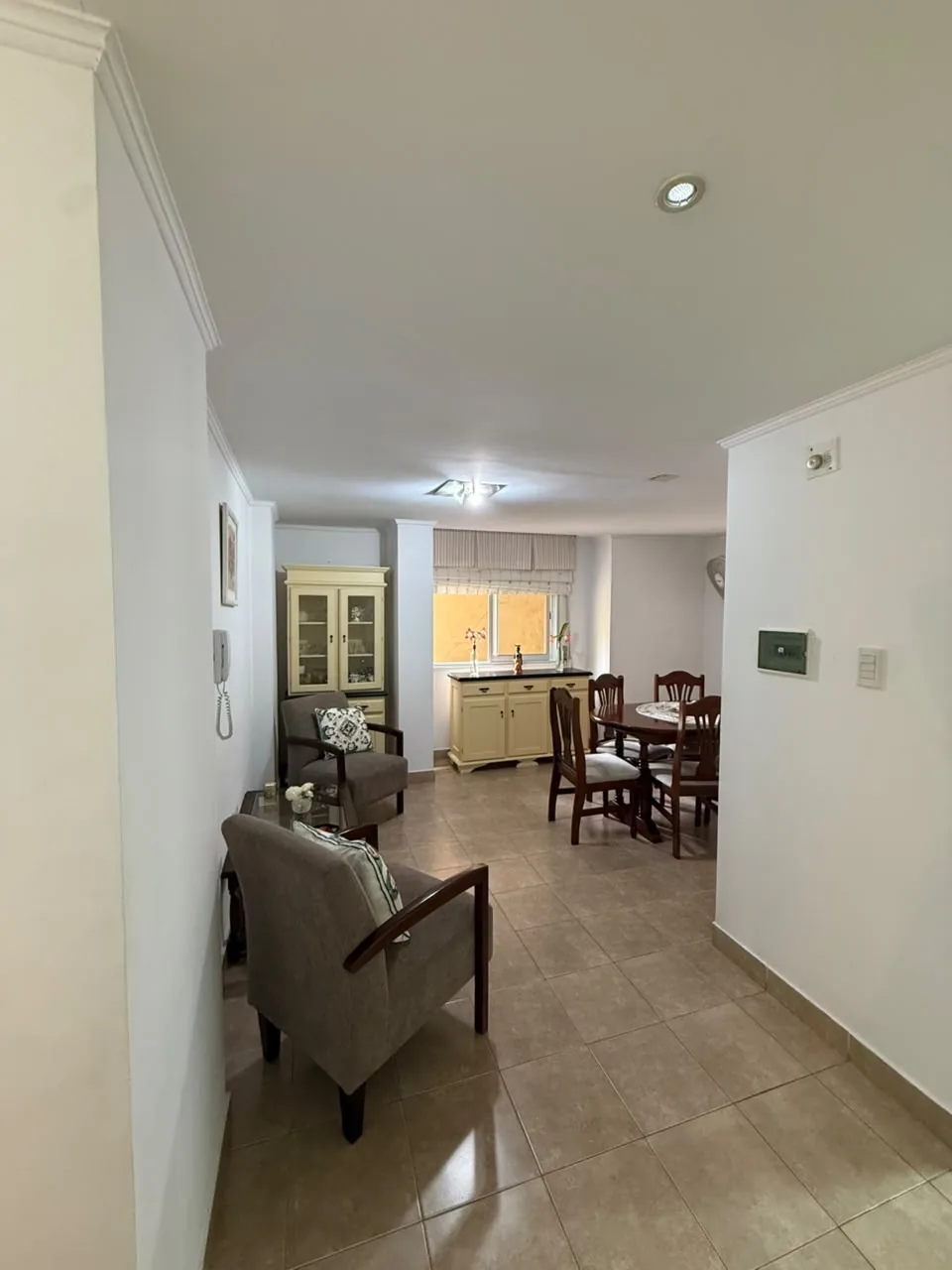 El living comedor visto desde el pasillo, con portero eléctrico