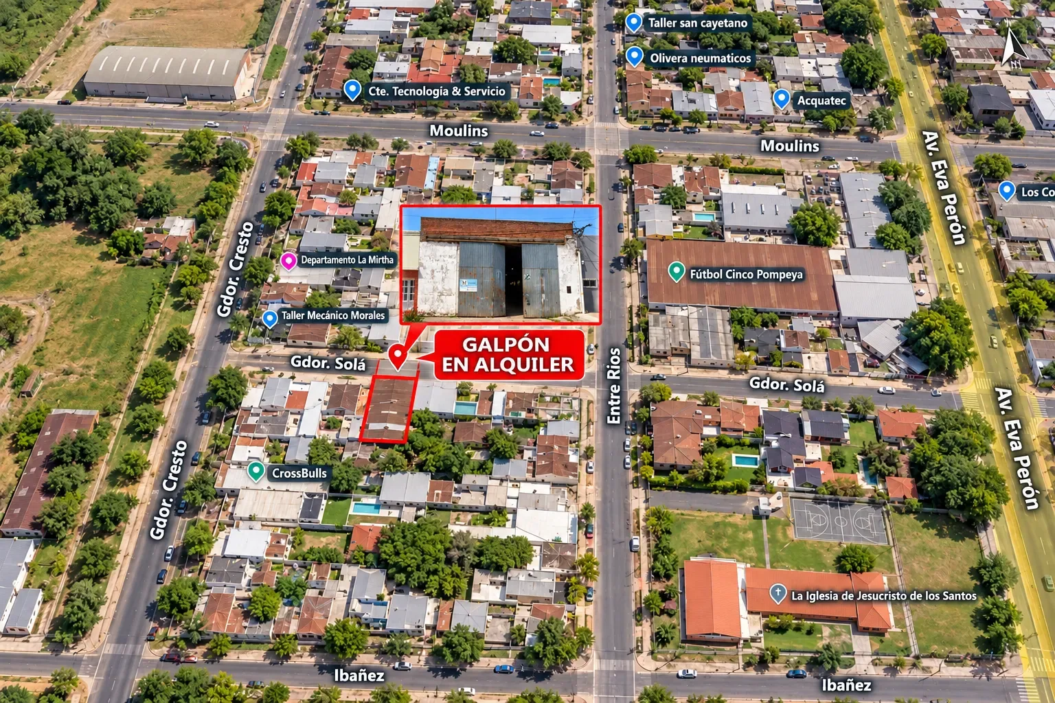 El galpón en la manzana, a metros de Av. Gdor. Cresto, Av. Moulins y calle Entre Ríos