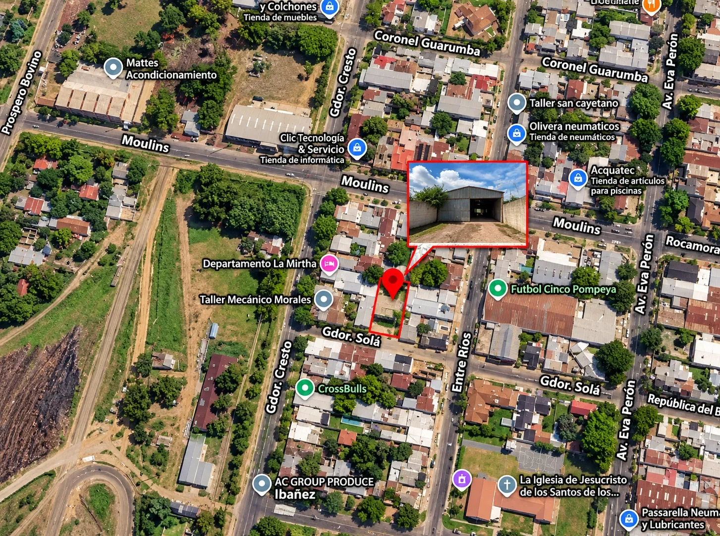 El galpón en la manzana, a metros de Av. Gdor. Cresto, Av. Moulins y calle Entre Ríos